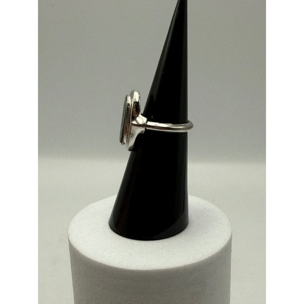 Vintage Avon Silver Tone Oval Abalone Shell Inlay Adjustable Ring Size 5